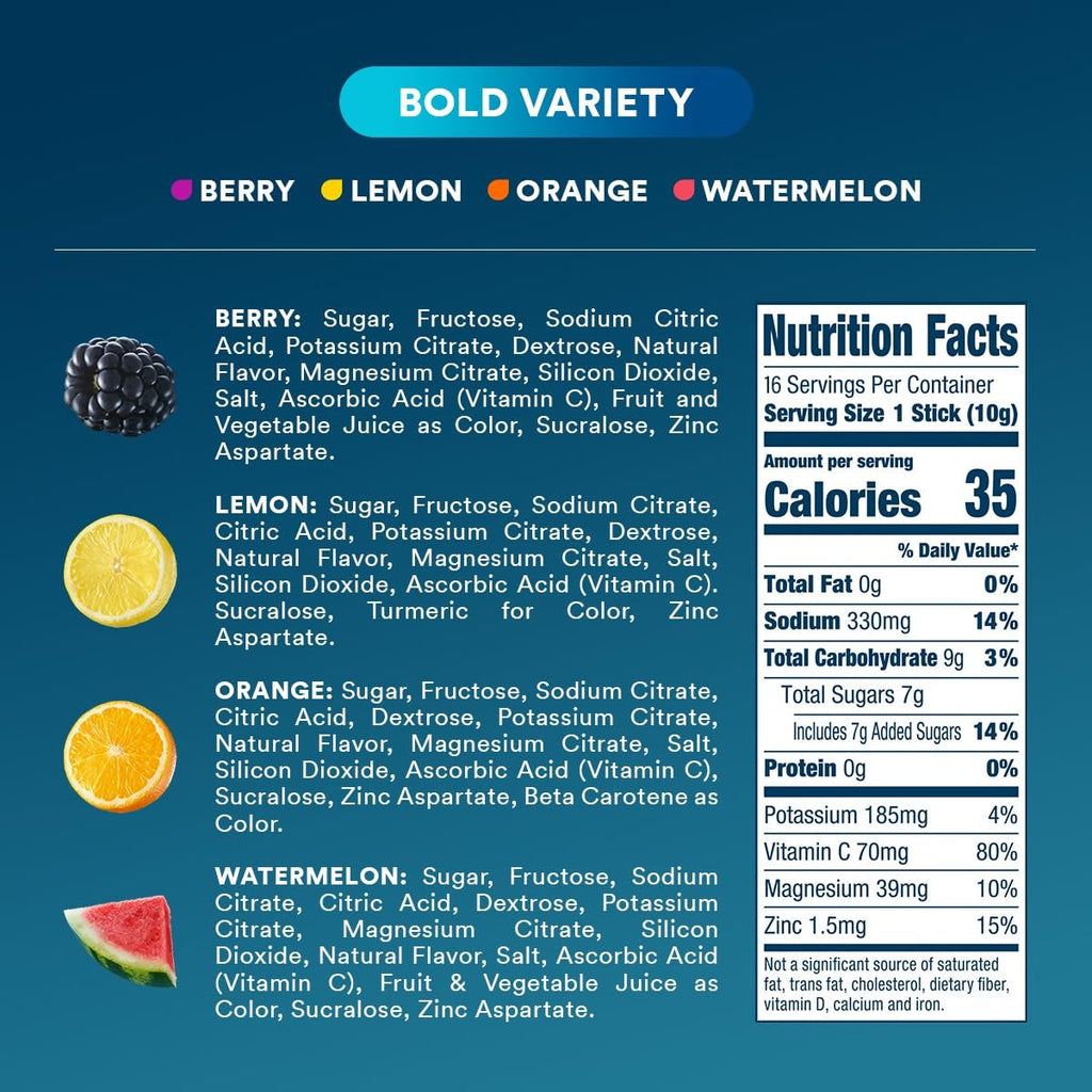 DripDrop Bold Variety Pack Electrolyte Powder, 8 oz sticks, 16 count